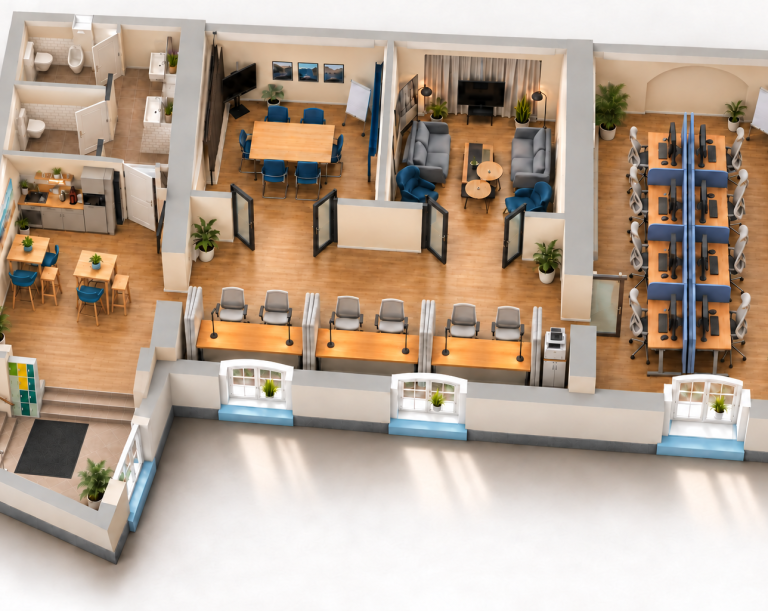 3D-Grundriss von Hub & Spoke Coworking Space 3D-Grundriss Coworking Space